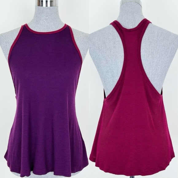 Free People Two Tone Color Block Racer Back High Neck Ribbed Tank Top - Picture 1 of 7